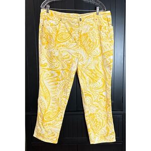 Chico's Crop Jeans Size 2.5 18  Yellow Paisley Stretch Capri Pants The Platinum